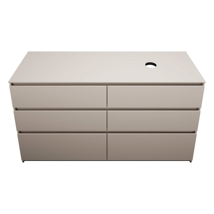 burgbad Lin20 Waschtischunterschrank mit Konsolenplatte 160 cm, 6 Auszüge, Beckenausschnitt rechts