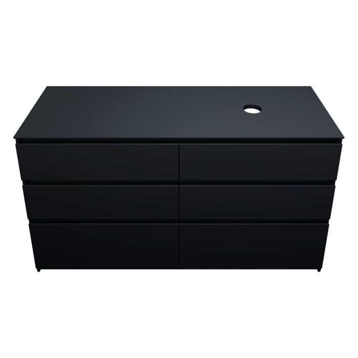 burgbad Lin20 Waschtischunterschrank mit Konsolenplatte 160 cm, 6 Auszüge, Beckenausschnitt rechts