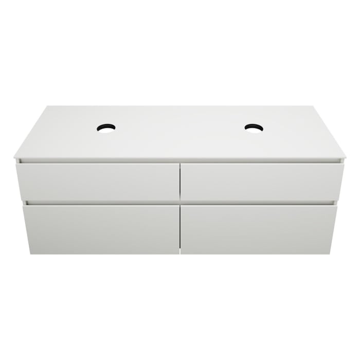 burgbad Lin20 Waschtischunterschrank mit Konsolenplatte 160 cm, 4 Auszüge, Beckenausschnitt links und rechts