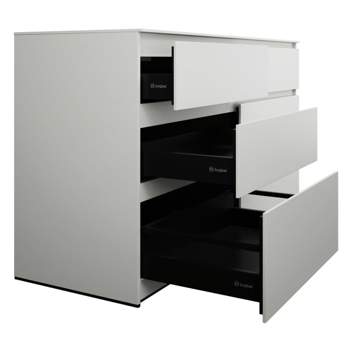 burgbad Lin20 Waschtischunterschrank mit Konsolenplatte 160 cm, 6 Auszüge, Beckenausschnitt rechts