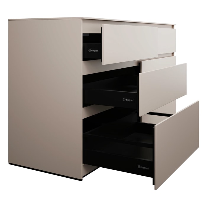 burgbad Lin20 Waschtischunterschrank mit Konsolenplatte 160 cm, 6 Auszüge, Beckenausschnitt rechts