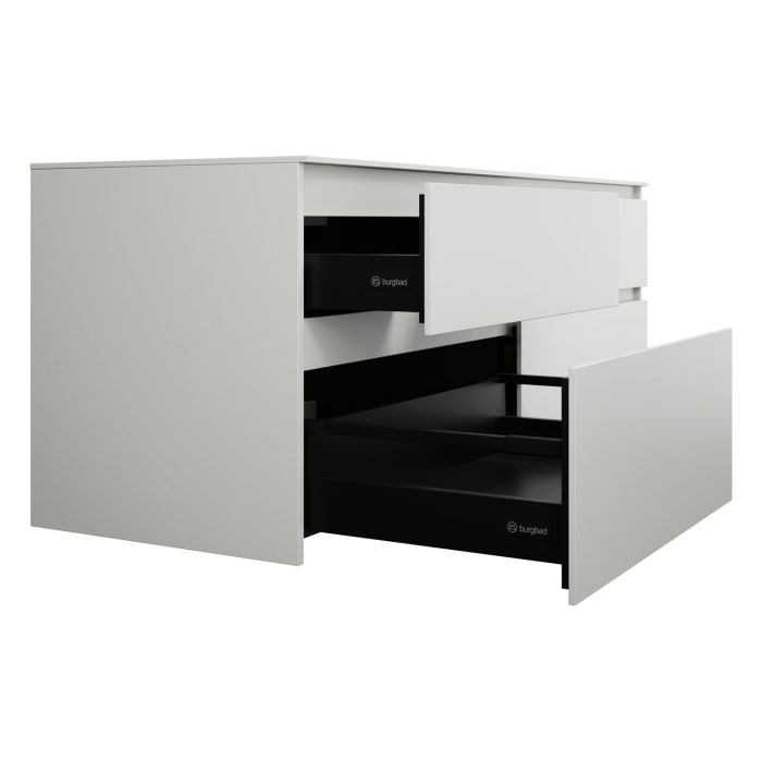 burgbad Lin20 Waschtischunterschrank mit Konsolenplatte 160 cm, 4 Auszüge, Beckenausschnitt links und rechts