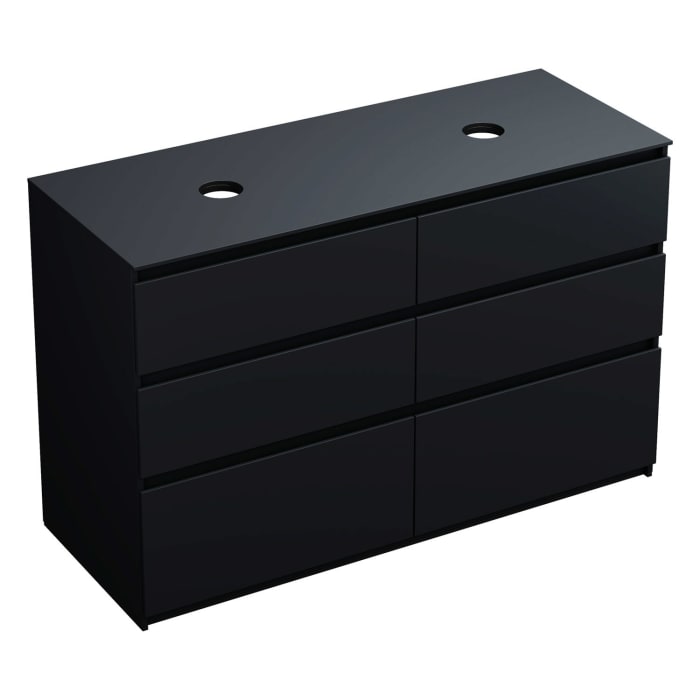 burgbad Lin20 Waschtischunterschrank mit Konsolenplatte 140 cm, 6 Auszüge, Beckenausschnitt links und rechts