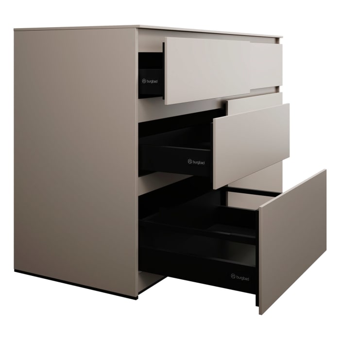 burgbad Lin20 Waschtischunterschrank mit Konsolenplatte 140 cm, 6 Auszüge, Beckenausschnitt links und rechts