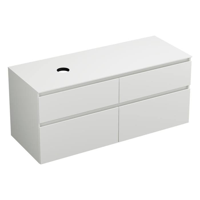 burgbad Lin20 Waschtischunterschrank mit Konsolenplatte 140 cm, 4 Auszüge, Beckenausschnitt links