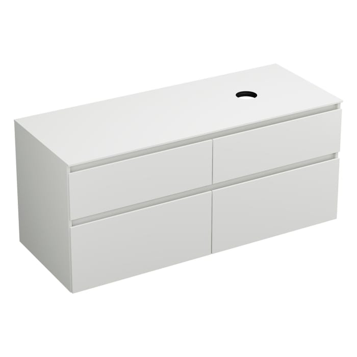 burgbad Lin20 Waschtischunterschrank mit Konsolenplatte 140 cm, 4 Auszüge, Beckenausschnitt rechts