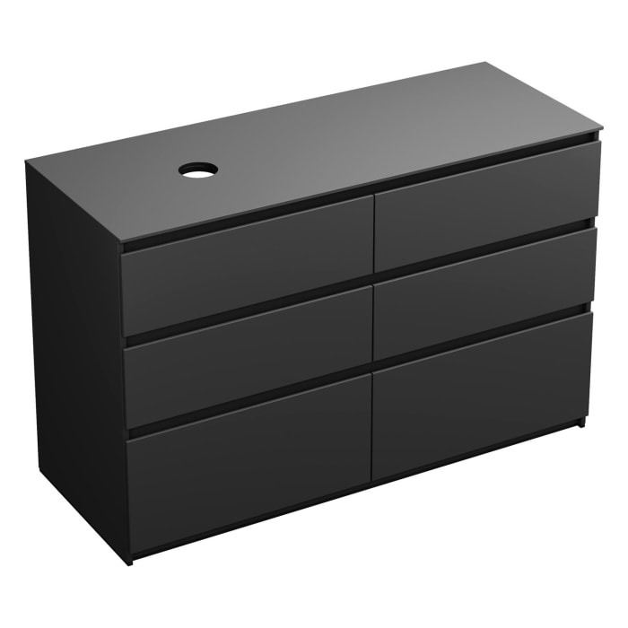 burgbad Lin20 Waschtischunterschrank mit Konsolenplatte 140 cm, 6 Auszüge, Beckenausschnitt links