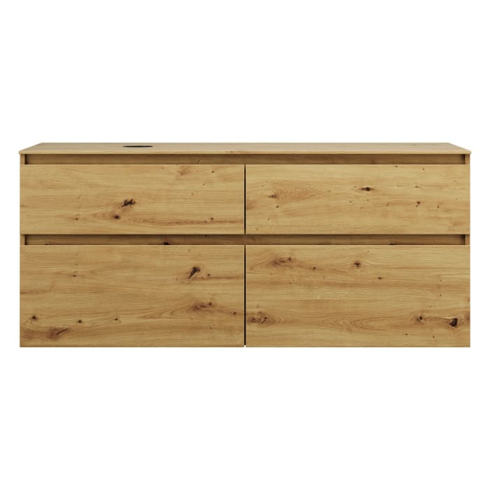 burgbad Lin20 Waschtischunterschrank mit Konsolenplatte 140 cm, 4 Auszüge, Beckenausschnitt links