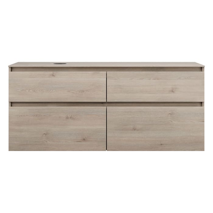 burgbad Lin20 Waschtischunterschrank mit Konsolenplatte 140 cm, 4 Auszüge, Beckenausschnitt links