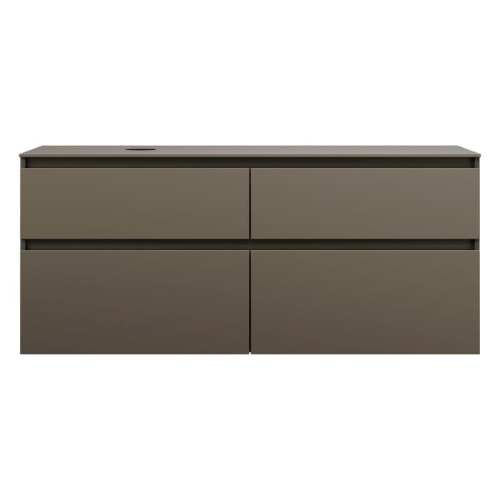 burgbad Lin20 Waschtischunterschrank mit Konsolenplatte 140 cm, 4 Auszüge, Beckenausschnitt links