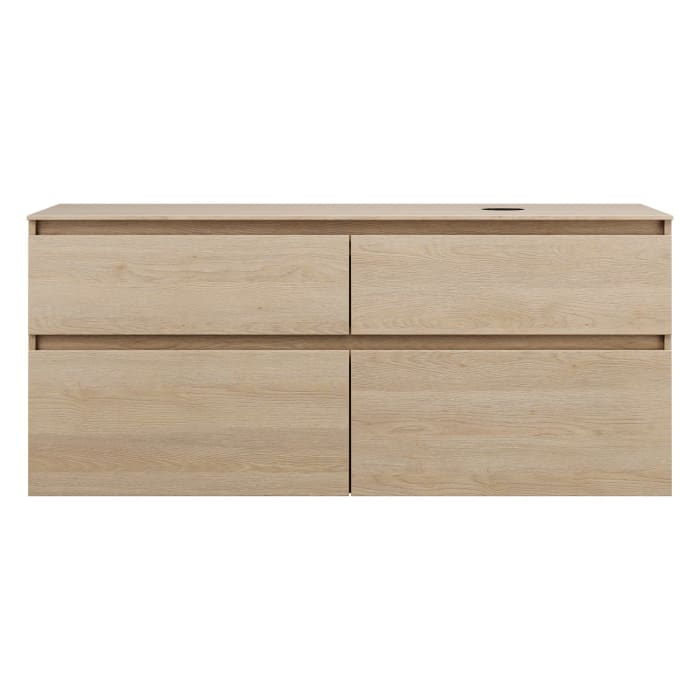 burgbad Lin20 Waschtischunterschrank mit Konsolenplatte 140 cm, 4 Auszüge, Beckenausschnitt rechts