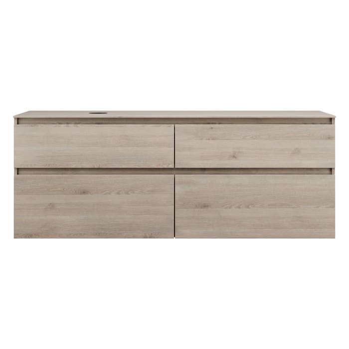 burgbad Lin20 Waschtischunterschrank mit Konsolenplatte 160 cm, 4 Auszüge, Beckenausschnitt links