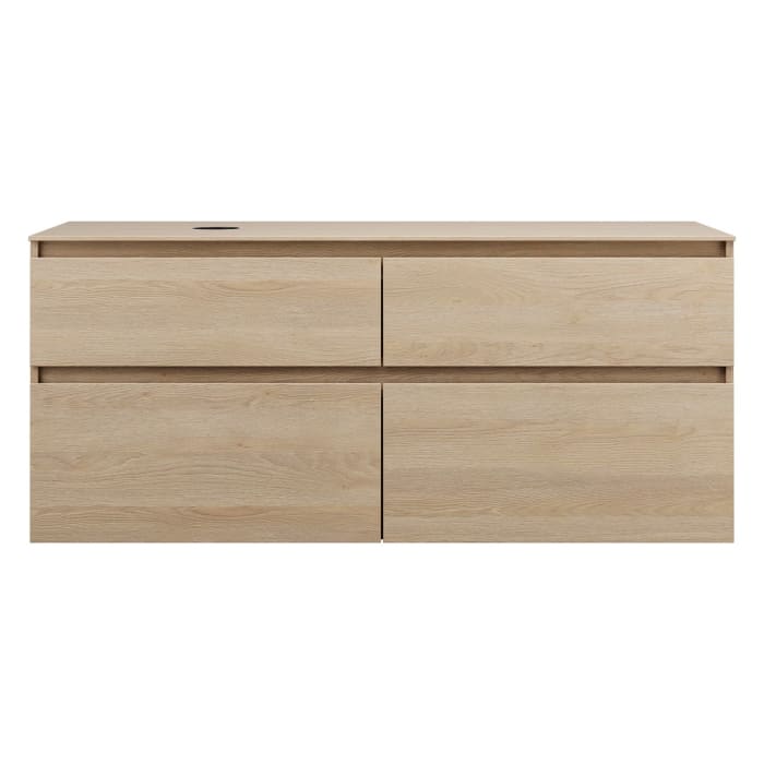 burgbad Lin20 Waschtischunterschrank mit Konsolenplatte 140 cm, 4 Auszüge, Beckenausschnitt links