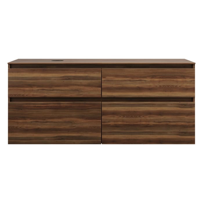 burgbad Lin20 Waschtischunterschrank mit Konsolenplatte 140 cm, 4 Auszüge, Beckenausschnitt links