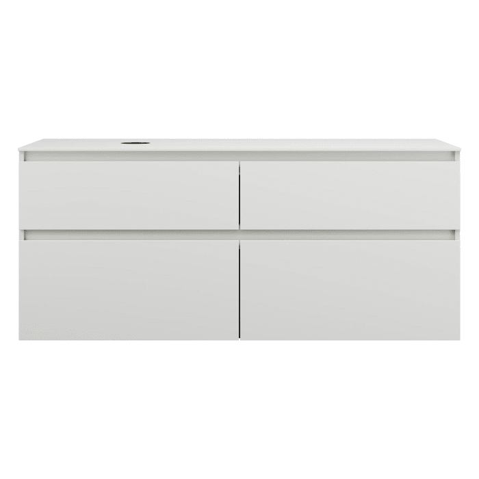 burgbad Lin20 Waschtischunterschrank mit Konsolenplatte 140 cm, 4 Auszüge, Beckenausschnitt links