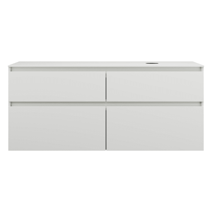 burgbad Lin20 Waschtischunterschrank mit Konsolenplatte 140 cm, 4 Auszüge, Beckenausschnitt rechts