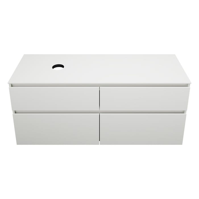 burgbad Lin20 Waschtischunterschrank mit Konsolenplatte 140 cm, 4 Auszüge, Beckenausschnitt links
