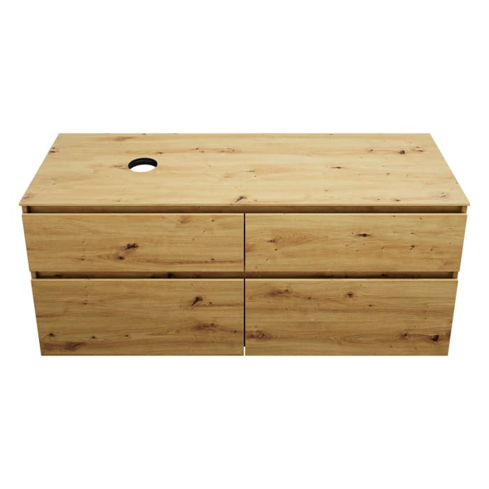 burgbad Lin20 Waschtischunterschrank mit Konsolenplatte 140 cm, 4 Auszüge, Beckenausschnitt links