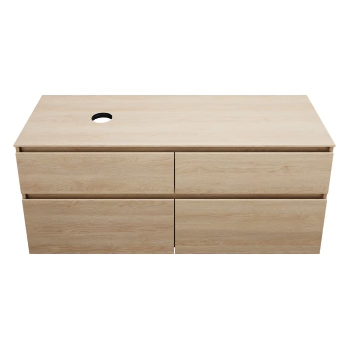 burgbad Lin20 Waschtischunterschrank mit Konsolenplatte 140 cm, 4 Auszüge, Beckenausschnitt links