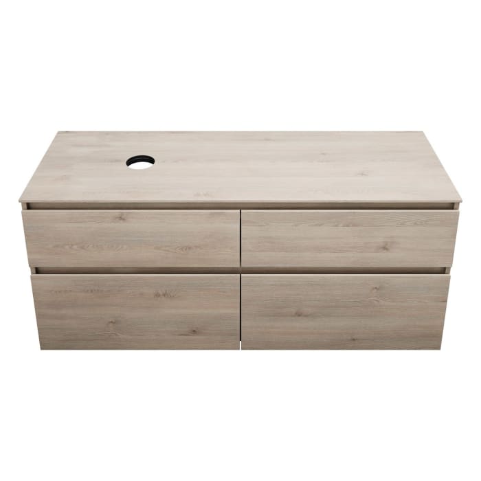 burgbad Lin20 Waschtischunterschrank mit Konsolenplatte 140 cm, 4 Auszüge, Beckenausschnitt links