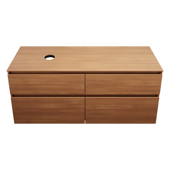 burgbad Lin20 Waschtischunterschrank mit Konsolenplatte 140 cm, 4 Auszüge, Beckenausschnitt links