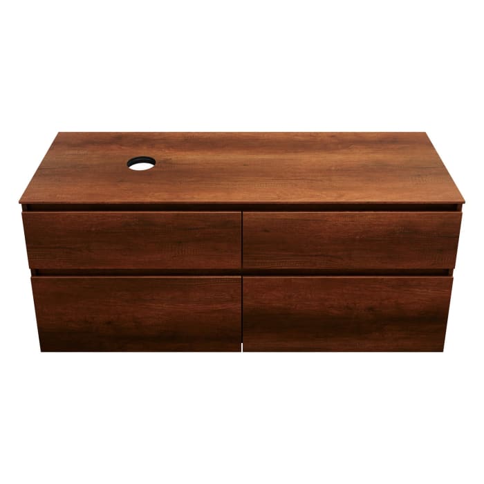 burgbad Lin20 Waschtischunterschrank mit Konsolenplatte 140 cm, 4 Auszüge, Beckenausschnitt links