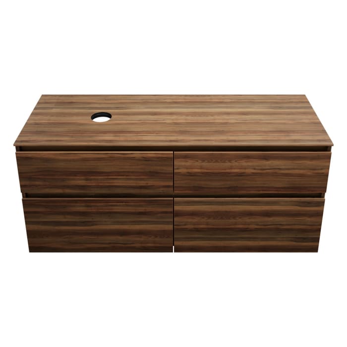 burgbad Lin20 Waschtischunterschrank mit Konsolenplatte 140 cm, 4 Auszüge, Beckenausschnitt links