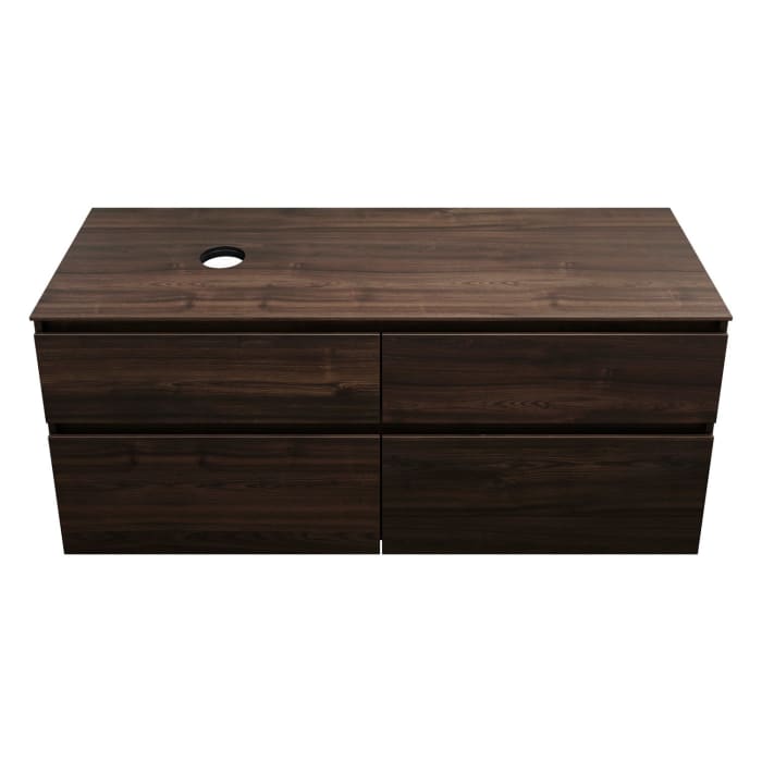 burgbad Lin20 Waschtischunterschrank mit Konsolenplatte 140 cm, 4 Auszüge, Beckenausschnitt links