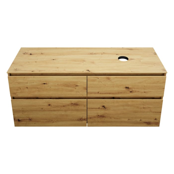 burgbad Lin20 Waschtischunterschrank mit Konsolenplatte 140 cm, 4 Auszüge, Beckenausschnitt rechts