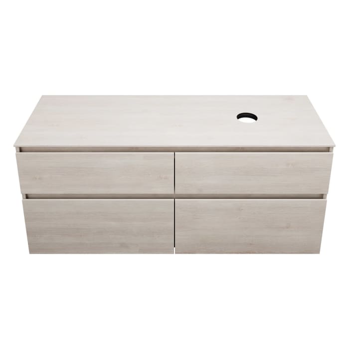 burgbad Lin20 Waschtischunterschrank mit Konsolenplatte 140 cm, 4 Auszüge, Beckenausschnitt rechts