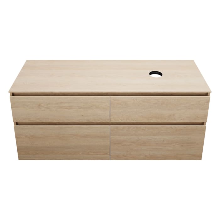 burgbad Lin20 Waschtischunterschrank mit Konsolenplatte 140 cm, 4 Auszüge, Beckenausschnitt rechts