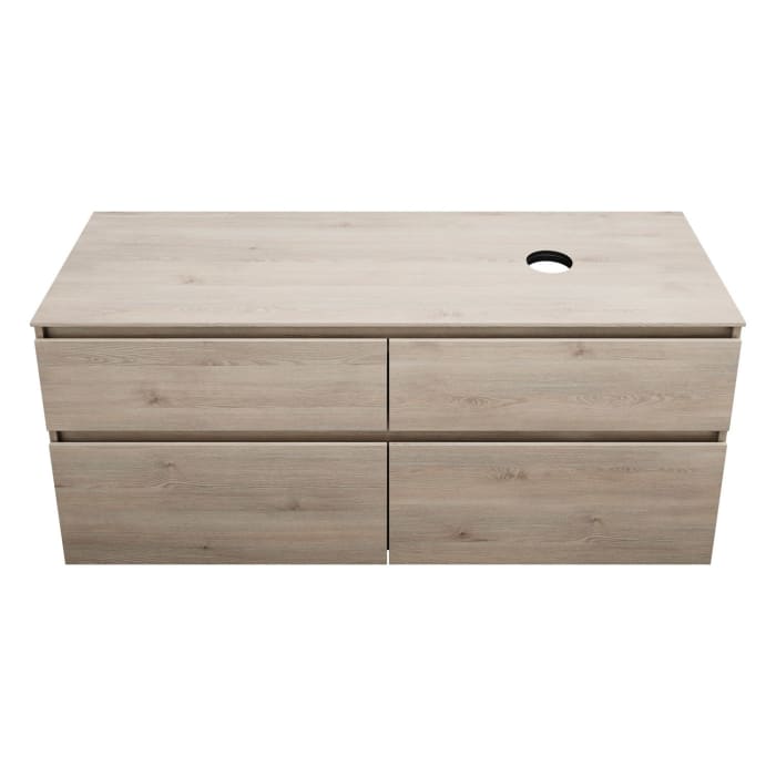 burgbad Lin20 Waschtischunterschrank mit Konsolenplatte 140 cm, 4 Auszüge, Beckenausschnitt rechts