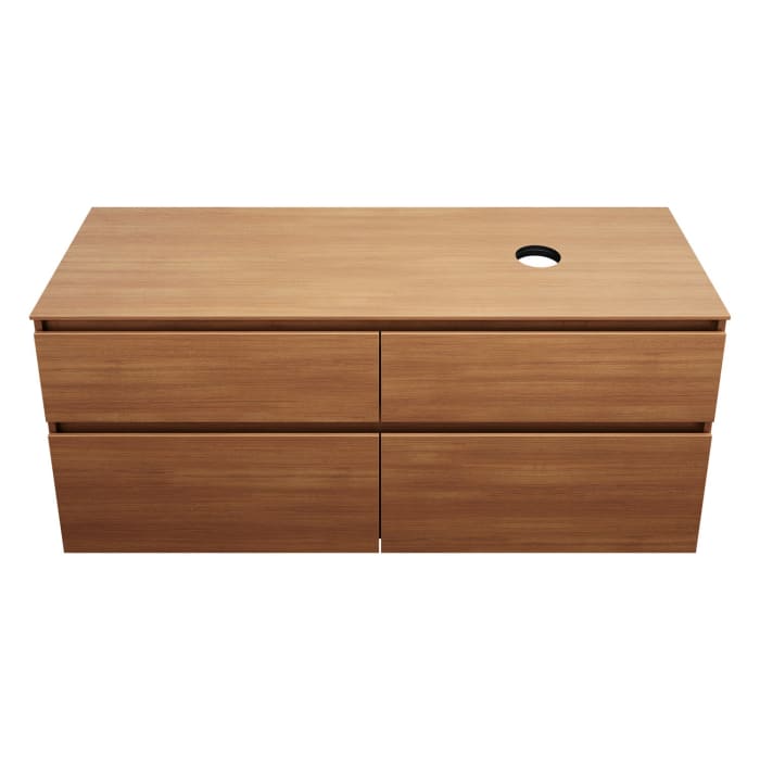 burgbad Lin20 Waschtischunterschrank mit Konsolenplatte 140 cm, 4 Auszüge, Beckenausschnitt rechts