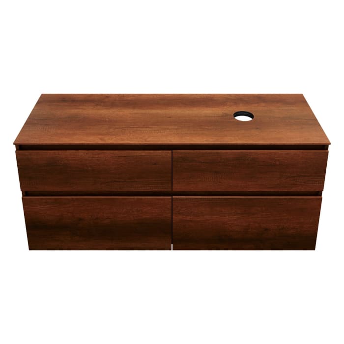 burgbad Lin20 Waschtischunterschrank mit Konsolenplatte 140 cm, 4 Auszüge, Beckenausschnitt rechts