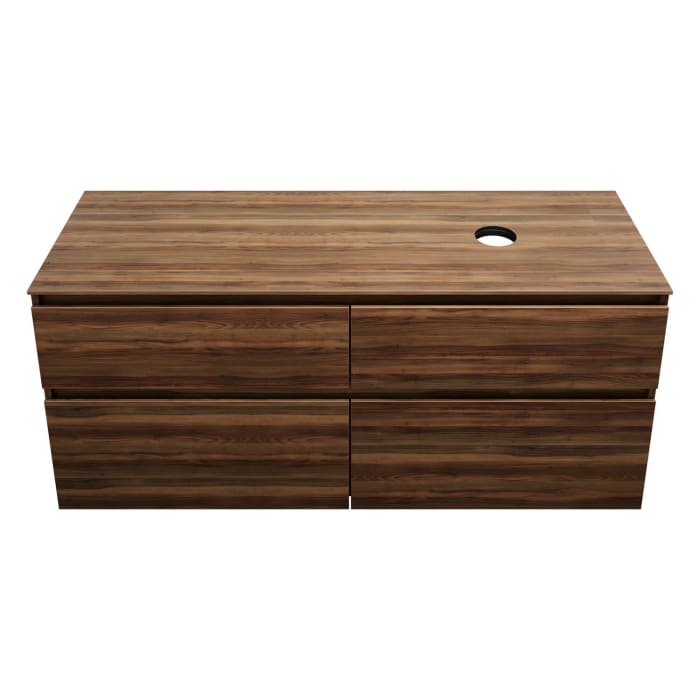 burgbad Lin20 Waschtischunterschrank mit Konsolenplatte 140 cm, 4 Auszüge, Beckenausschnitt rechts