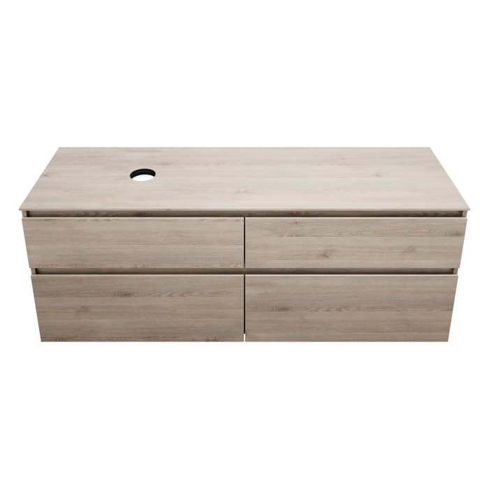 burgbad Lin20 Waschtischunterschrank mit Konsolenplatte 160 cm, 4 Auszüge, Beckenausschnitt links
