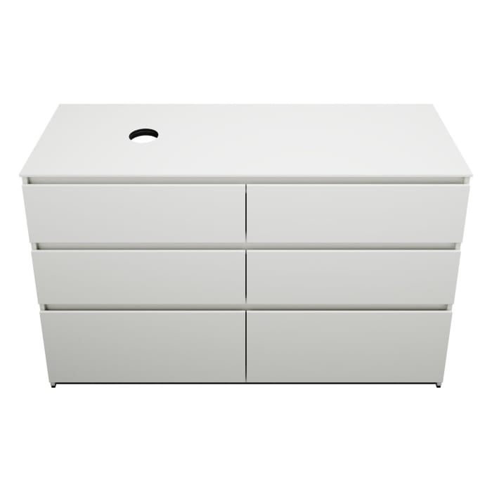 burgbad Lin20 Waschtischunterschrank mit Konsolenplatte 140 cm, 6 Auszüge, Beckenausschnitt links