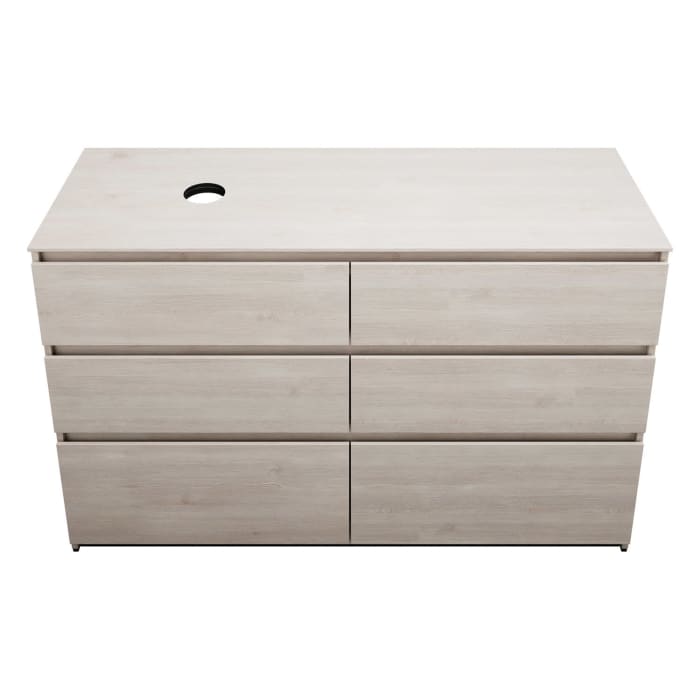 burgbad Lin20 Waschtischunterschrank mit Konsolenplatte 140 cm, 6 Auszüge, Beckenausschnitt links