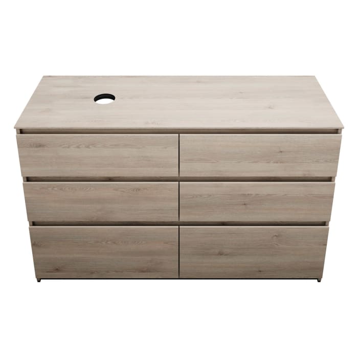 burgbad Lin20 Waschtischunterschrank mit Konsolenplatte 140 cm, 6 Auszüge, Beckenausschnitt links