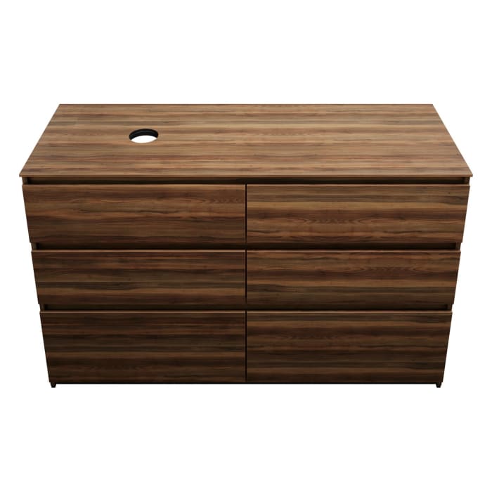 burgbad Lin20 Waschtischunterschrank mit Konsolenplatte 140 cm, 6 Auszüge, Beckenausschnitt links