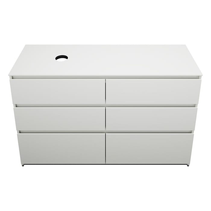 burgbad Lin20 Waschtischunterschrank mit Konsolenplatte 140 cm, 6 Auszüge, Beckenausschnitt links