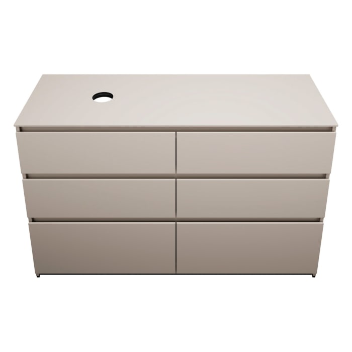 burgbad Lin20 Waschtischunterschrank mit Konsolenplatte 140 cm, 6 Auszüge, Beckenausschnitt links