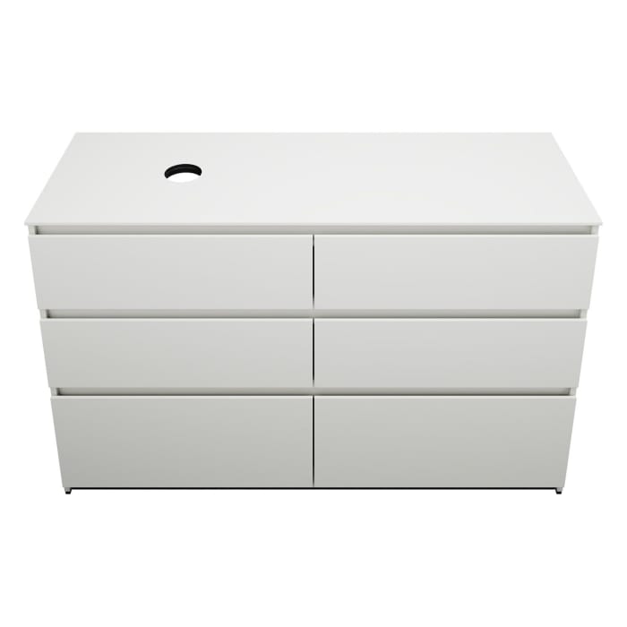 burgbad Lin20 Waschtischunterschrank mit Konsolenplatte 140 cm, 6 Auszüge, Beckenausschnitt links