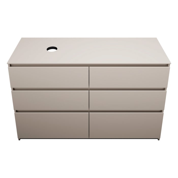 burgbad Lin20 Waschtischunterschrank mit Konsolenplatte 140 cm, 6 Auszüge, Beckenausschnitt links