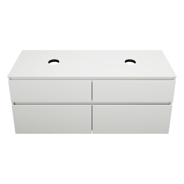 burgbad Lin20 Waschtischunterschrank mit Konsolenplatte 140 cm, 4 Auszüge, Beckenausschnitt links und rechts