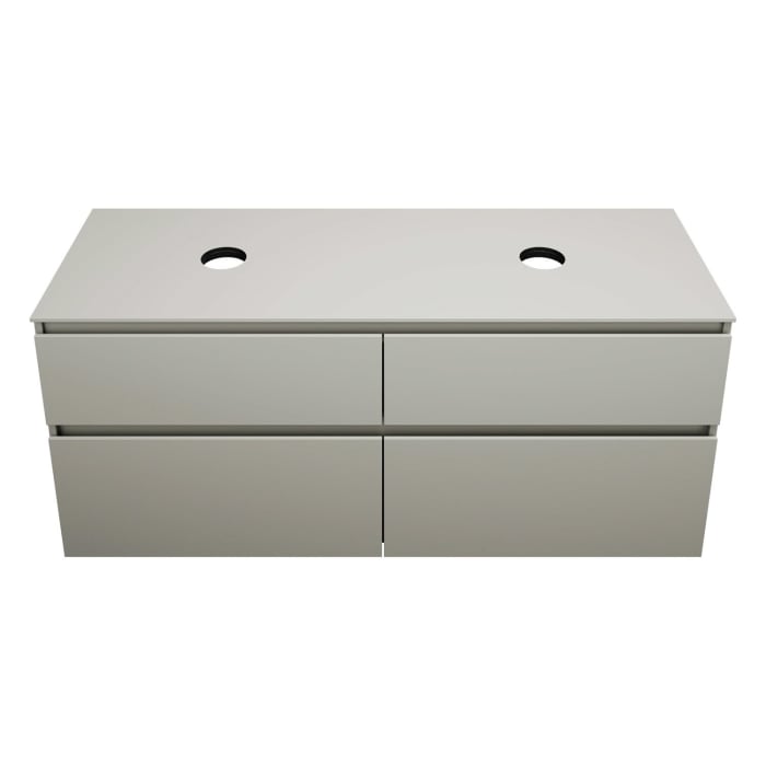 burgbad Lin20 Waschtischunterschrank mit Konsolenplatte 140 cm, 4 Auszüge, Beckenausschnitt links und rechts