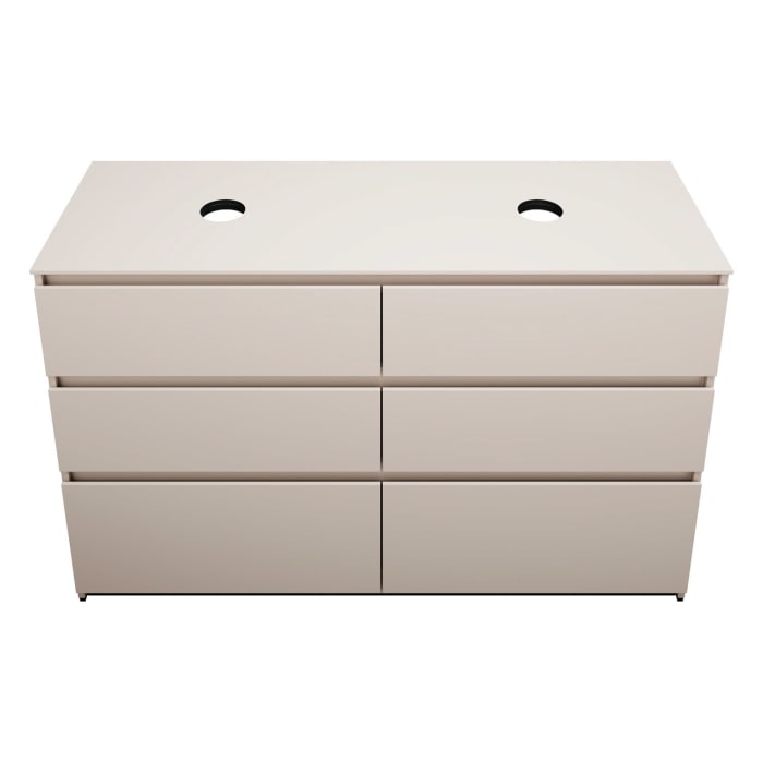 burgbad Lin20 Waschtischunterschrank mit Konsolenplatte 140 cm, 6 Auszüge, Beckenausschnitt links und rechts