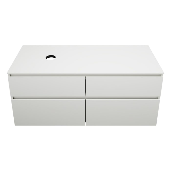 burgbad Lin20 Waschtischunterschrank mit Konsolenplatte 140 cm, 4 Auszüge, Beckenausschnitt links