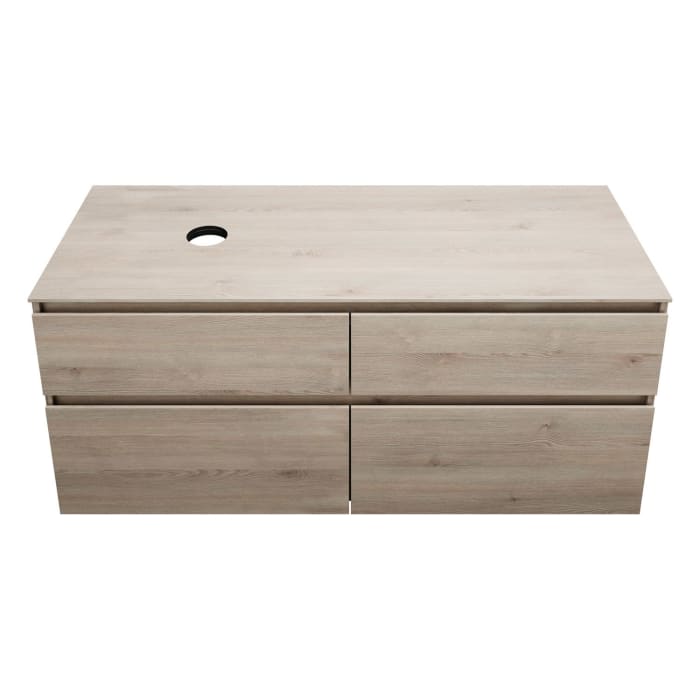 burgbad Lin20 Waschtischunterschrank mit Konsolenplatte 140 cm, 4 Auszüge, Beckenausschnitt links