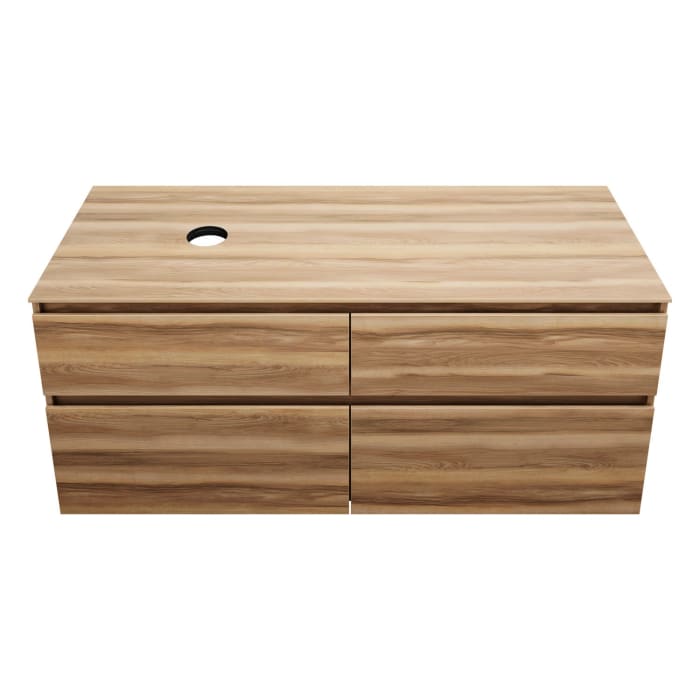 burgbad Lin20 Waschtischunterschrank mit Konsolenplatte 140 cm, 4 Auszüge, Beckenausschnitt links